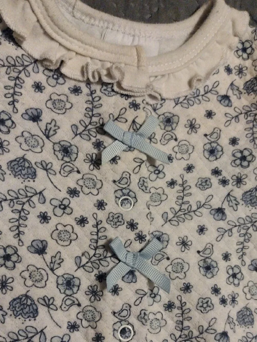 Laura Ashley Cream Footed One-Piece with Light Blue Floral Print